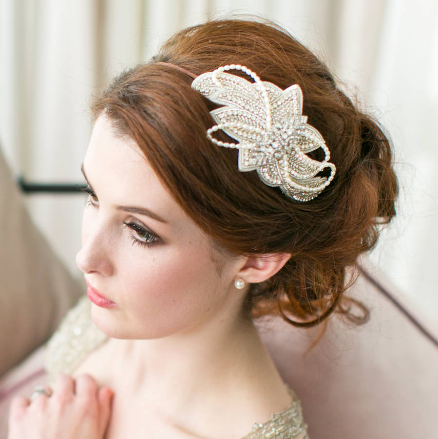 Rhinestone And Pearl Bridal Side Tiara By Victoria Millesime Rhinestone And Pearl Bridal Side Tiara