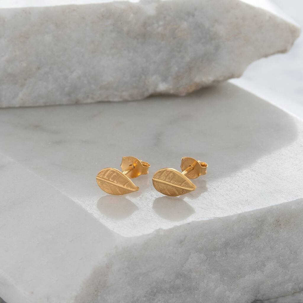 Leaf Stud Earrings Gold Vermeil By Lime Tree Design ...