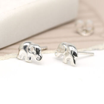 Elephant Stud Earrings In Sterling Silver, 2 of 12