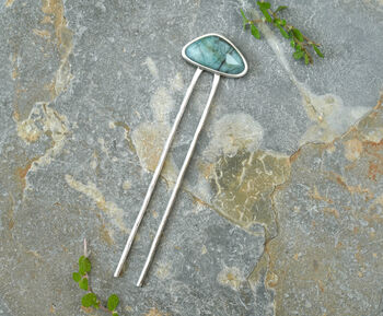4ct Natural Emerald Hair Pin In Solid Sterling Silver, 2 of 3