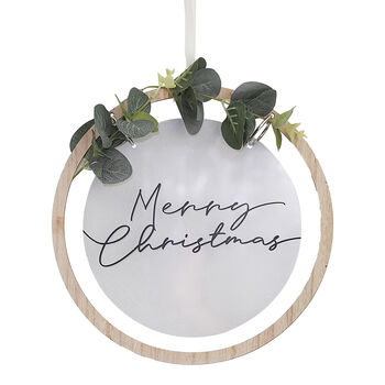 Acrylic Christmas Wreath With Wooden Hoop, Eucalyptus, 2 of 3