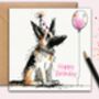 German Shepherd Dog Birthday Card. Party Hat And Balloon, thumbnail 1 of 2
