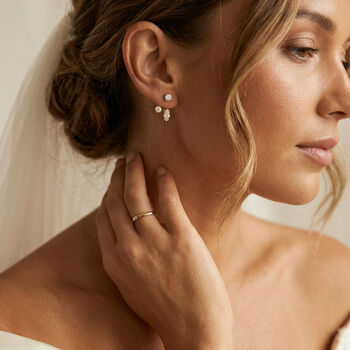 Moissanite Ear Jacket Stud Earrings In 18k Gold Or Silver, 9 of 10