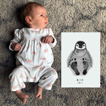 Personalised Baby Penguin Footprint Kit, Unframed, 2 of 12