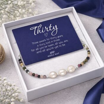 30th Birthday Sterling Silver Three Pearl Gemstone Bracelet, 4 of 5