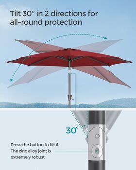 3m Garden Parasol Umbrella Upf 50+ Sun Shade 30° Tilt, 5 of 12