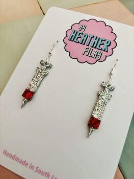 Syringe Glitter Resin Earrings / Alternative Style Jewellery / Gift For Nurses And Doctors Shimmering Medical Jewellery, 7 of 7
