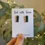 Crackle Blue Green Ceramic Bar Stud Earrings Minimalist Rectangular Studs, thumbnail 10 of 11
