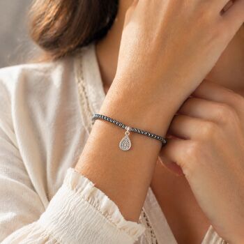 Gold Plated Navy Bead Filigree Teardrop Bracelet, 7 of 9