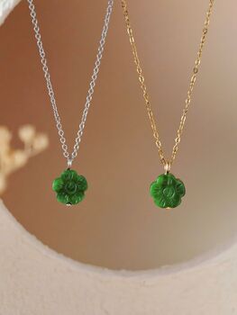 Botan Flower Natural Green Jade Necklace, 2 of 11
