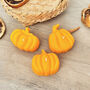 Orange Pumpkin Tea Light Set Of Three Autumn Candles, thumbnail 2 of 10