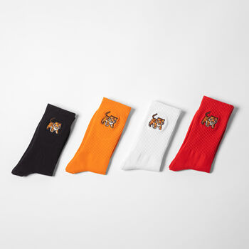 Embroidered Tiger Socks Unisex Crew Fit, 4 of 6