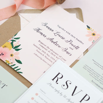 Jessica Blush Floral Wedding Invitations, 2 of 3