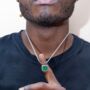 Silver Green Opal Steel Pendant Necklace For Men, thumbnail 4 of 11