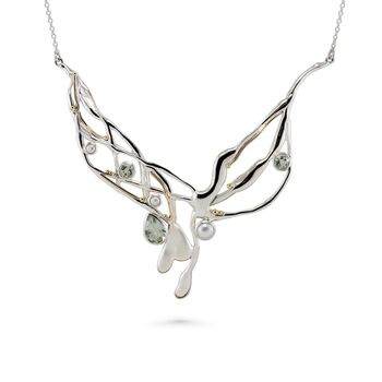 Sterling Silver Necklace With Green Amethyst And Pearl, 5 of 6