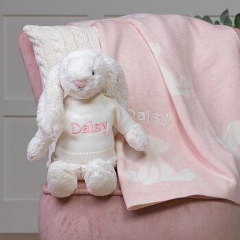 Personalised Pink Bashful Blanket And Bunny Baby Set, 2 of 7