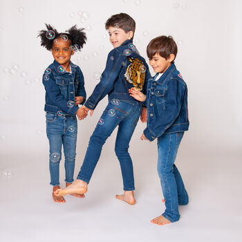 Personalised Kids Denim Jacket With Sequin Wings, 3 of 9