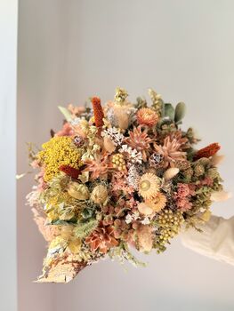 Sunwashed Apricot Dried Bouquet With Leucadendron And Straw Flowers, 2 of 5