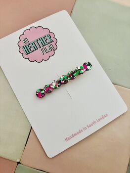 Pink, Green And Silver Thin Bubble Hair Clip / Colourful Resin Slide / Birthday Gift For Friend / Hair Accessory, 3 of 5