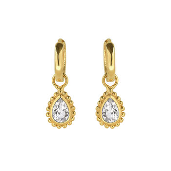 April Birthstone White Topaz Gold Plated Huggie Hoop Earrings, 2 of 12
