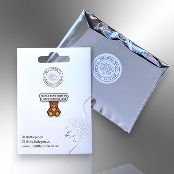 Small Please Bear With Me, I Have Hearing Loss Teddy Bear Enamel Lapel Pin, Gifts For Deaf And Hard Of Hearing Children, 4 of 8