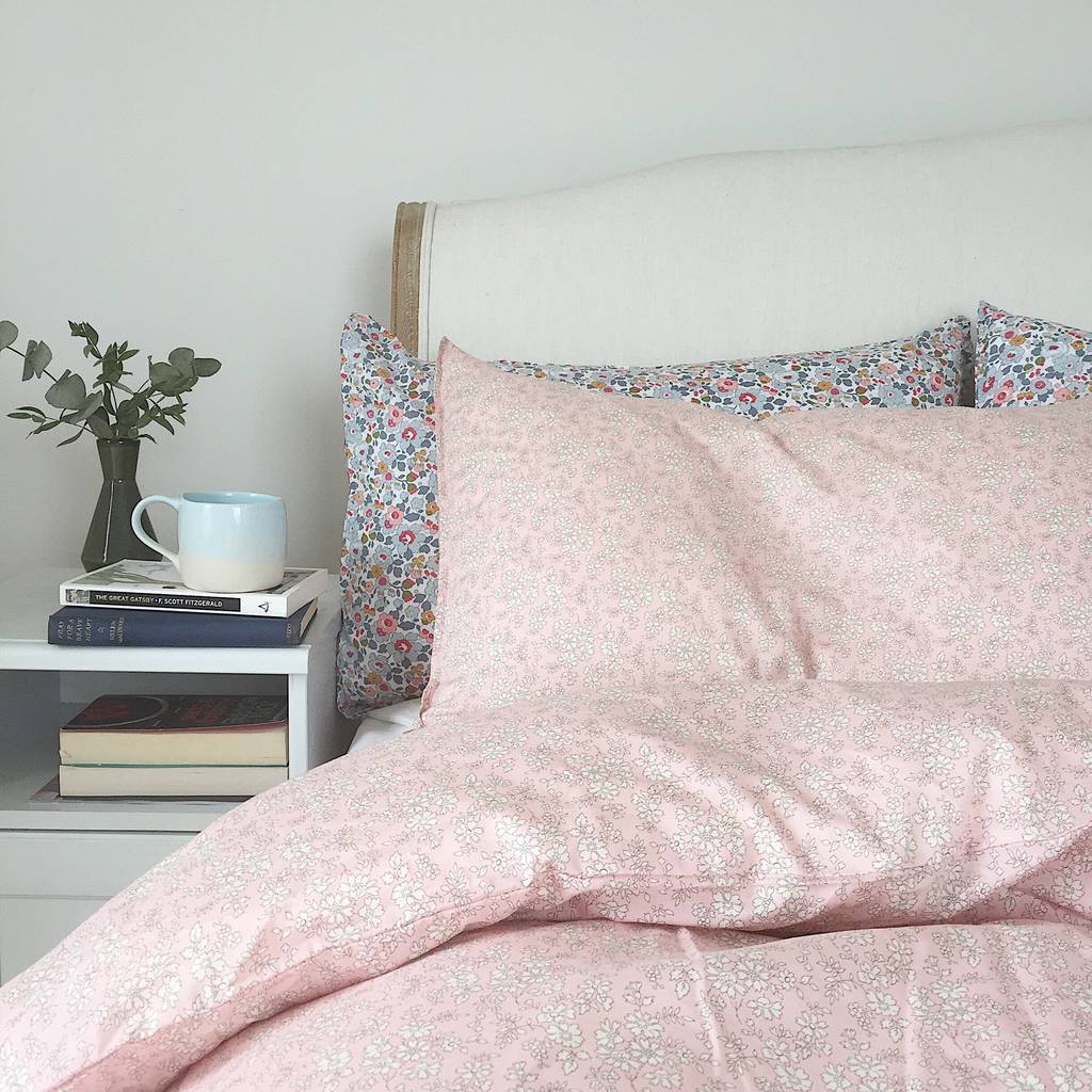 bedding in liberty print capel pink by poppy and honesty