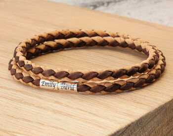 Men's Personalised Braided Cork Bracelet With Silver Clasp, 2 of 7