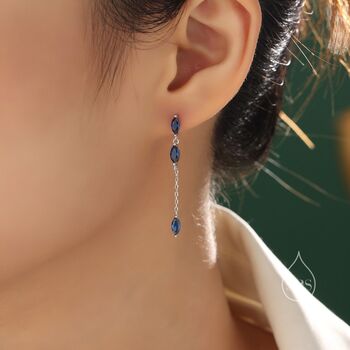 Asymmetric Sapphire Blue Cz Dangle Drop Stud Earrings, 5 of 12