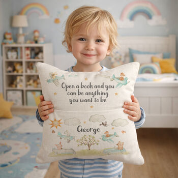 Kids Personalised Cars And Planes Book Pocket Cushion, 2 of 4