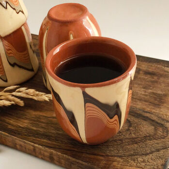 Set Of Stoneware Espresso Cups In Beige And Black, 3 of 5