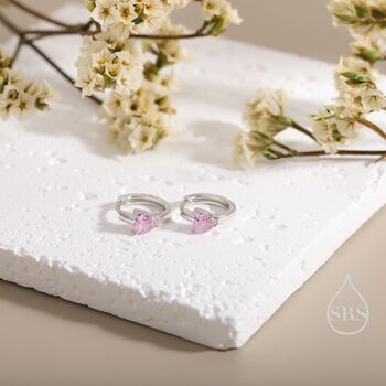 Tourmaline Pink Heart Huggie Hoop In Sterling Silver, 6 of 12