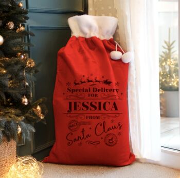 Personalised Luxury Pom Pom Special Delivery Red Sack, 2 of 4