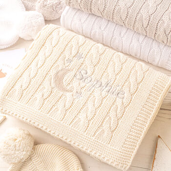 Personalised Grey Baby Blanket – Moon And Stars Name Embroidery, 3 of 12