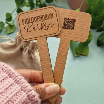 Personalised Wooden Indoor Plant Marker With Qr Code, 2 of 9