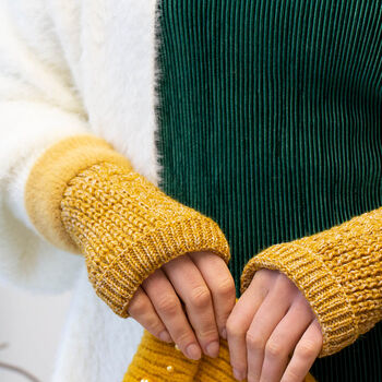 Herringbone Mixed Cable Knit Fluffy Hand Warmers, 5 of 12