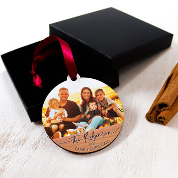 Personalised Wooden Family Portrait Christmas Bauble, 6 of 9