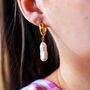 Organic Pearl Huggie Hoop Earrings, thumbnail 1 of 7