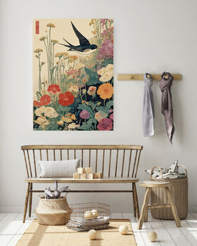 Japanese Swallow Landscape Art Print, 4 of 5