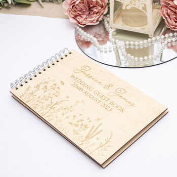 Wildflower Meadow Wooden Engraved Wedding Guest Book, 2 of 5