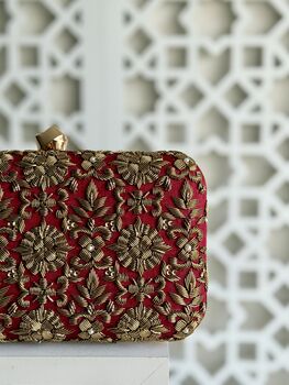 Delhi Knot Clasp Dark Red Silk Clutch | Bridal Gift |, 7 of 7