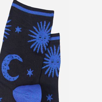 Women's Star Moon Glitter Bamboo Socks Blue, 3 of 3