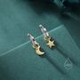 Mixed Tone Moon And Star Charm Huggie Hoop Earrings, thumbnail 5 of 12