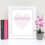 Personalised 13th, 14th Or 16th Birthday Heart Print, thumbnail 1 of 6