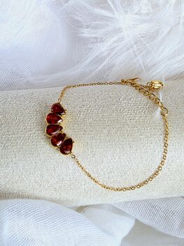 Pomegranate Inspired Adjustable Bracelet In 18k Gold Stainless Steel With Red Cubic Zirconia, 2 of 7