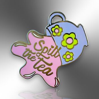 Small Spill The Tea Hard Enamel Pin Badge Badge, Flower Teacup Brooch, Friendship Jewellery Gift For Tea Lover, 3 of 8
