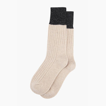 Wool Blend Boot Socks Mid Calf Colour Block Cream Black, 3 of 4