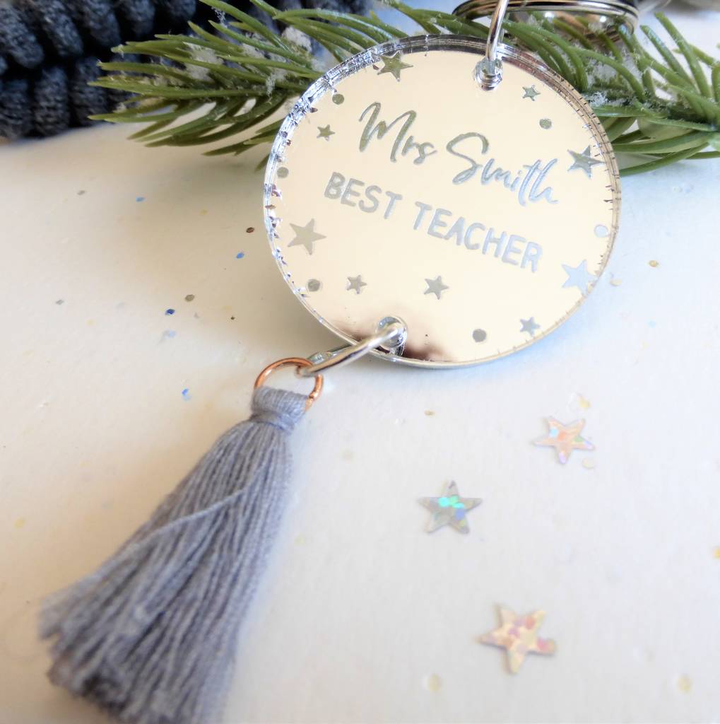 Personalised Teacher Gift Silver Acrylic Keyring By Edge Inspired