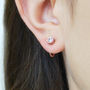 White Topaz Birthstone Rose/Gold Plated Hoop Earrings, thumbnail 1 of 3