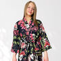 Black And Pink Flower Print Cotton Dressing Gown Kimono, thumbnail 8 of 11