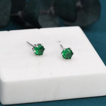 Emerald Green Cz Stud Earrings In Sterling Silver, 3 of 12